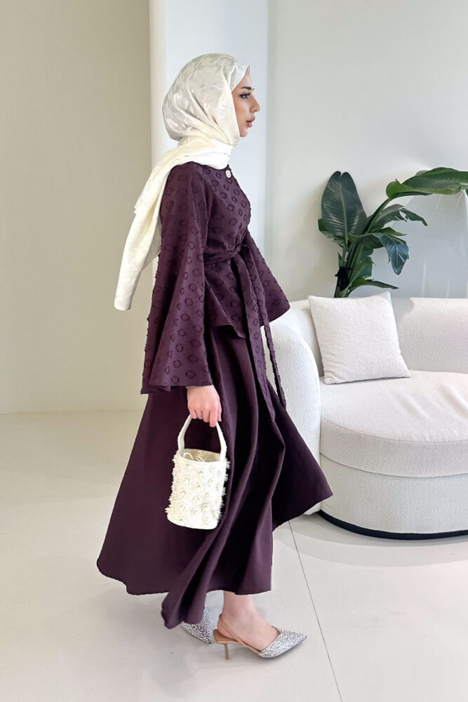 Virella Düz Kesim Bağlamalı Takım - Mürdüm - 9