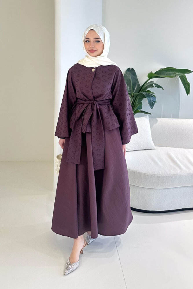 Virella Düz Kesim Bağlamalı Takım - Mürdüm - 10