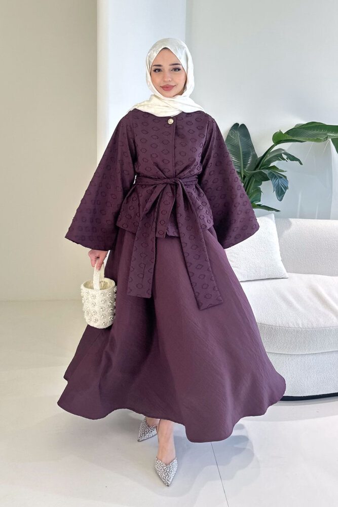 Virella Düz Kesim Bağlamalı Takım - Mürdüm - 1