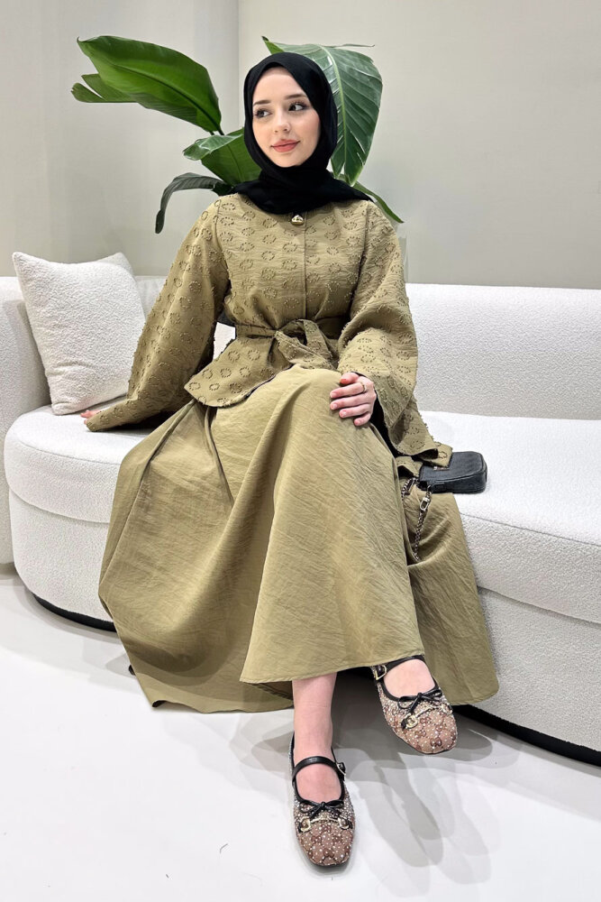 Virella Düz Kesim Bağlamalı Takım - Yağ Yeşili - 1