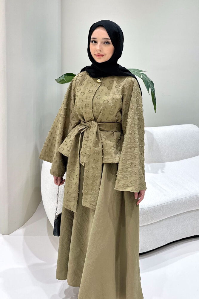 Virella Düz Kesim Bağlamalı Takım - Yağ Yeşili - 10