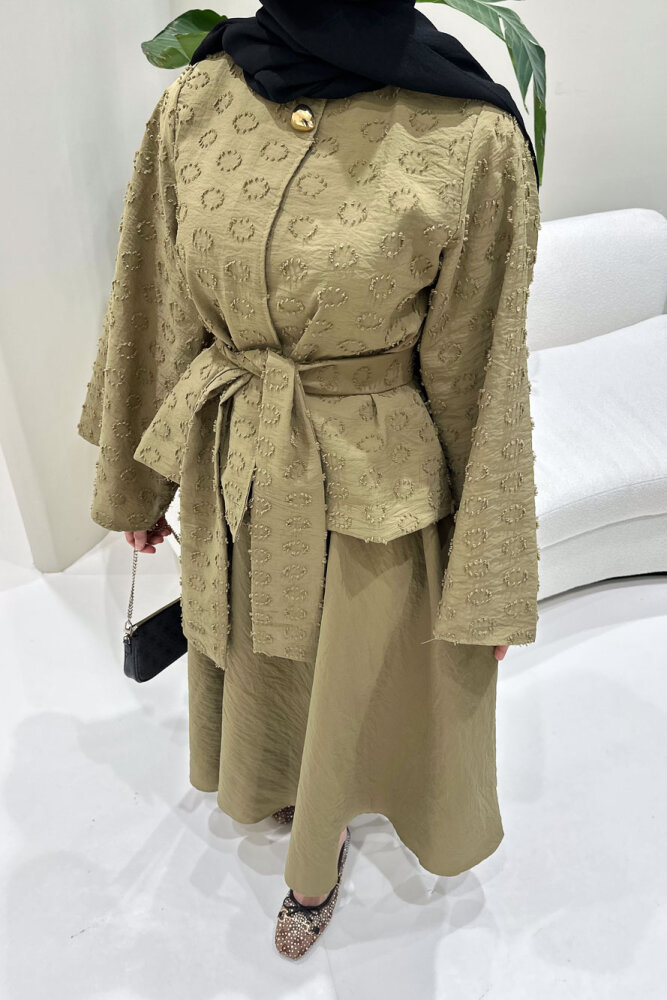 Virella Düz Kesim Bağlamalı Takım - Yağ Yeşili - HEWES (1)