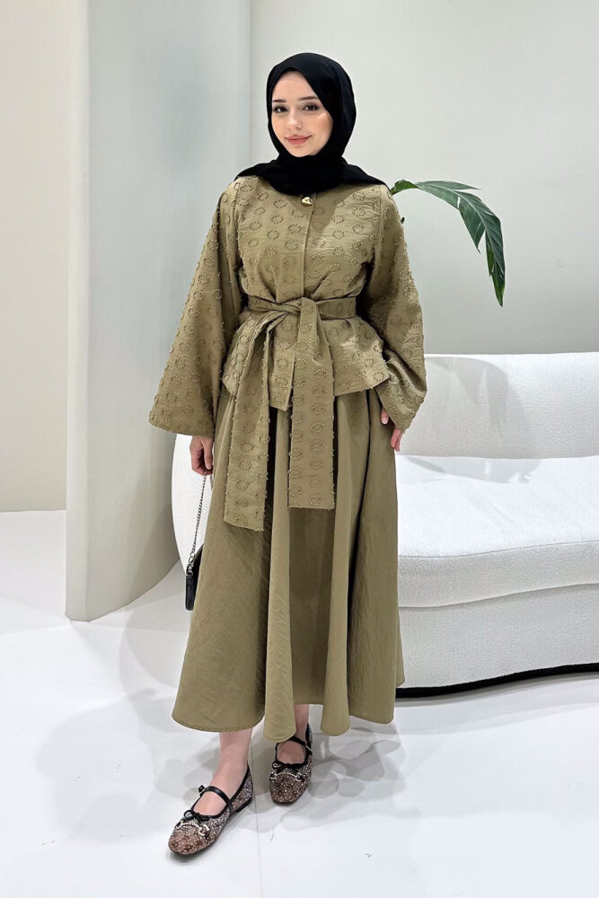 Virella Düz Kesim Bağlamalı Takım - Yağ Yeşili - 5