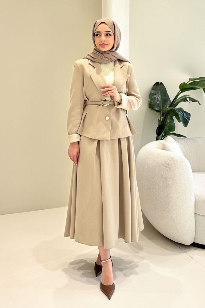 Viviana Ceket Etek Takım - Bej - 4