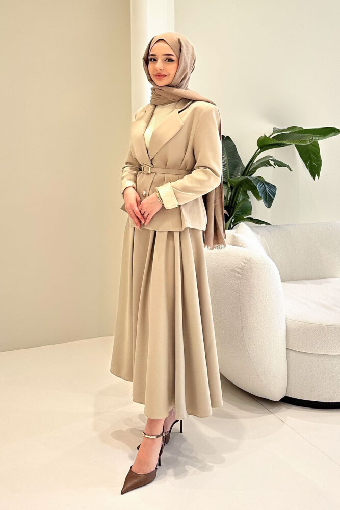Viviana Ceket Etek Takım - Bej - 9