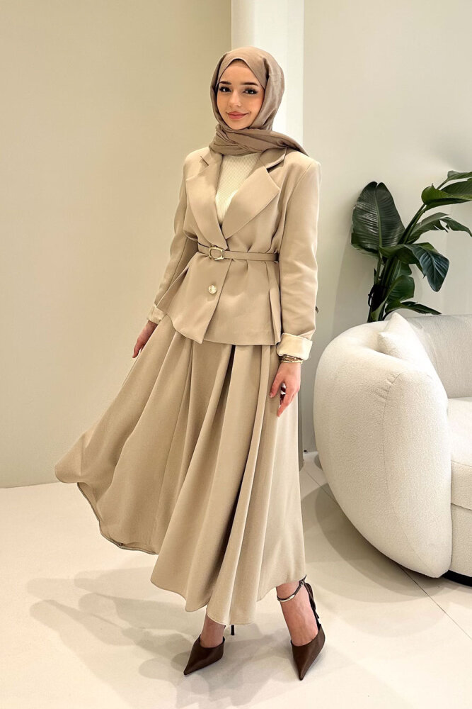 Viviana Ceket Etek Takım - Bej - 1