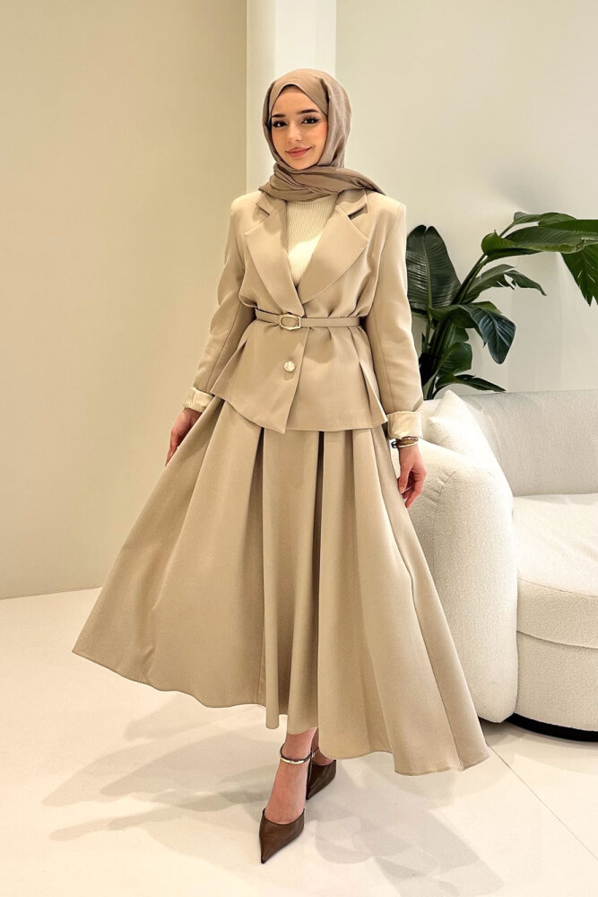 Viviana Ceket Etek Takım - Bej - LİNE (5)