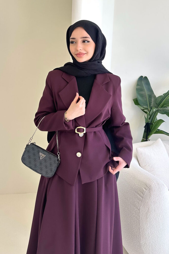 Viviana Ceket Etek Takım - Bordo - 2