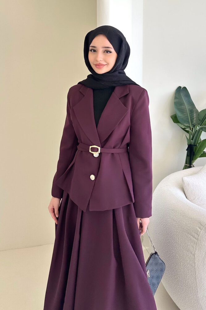 Viviana Ceket Etek Takım - Bordo - 6