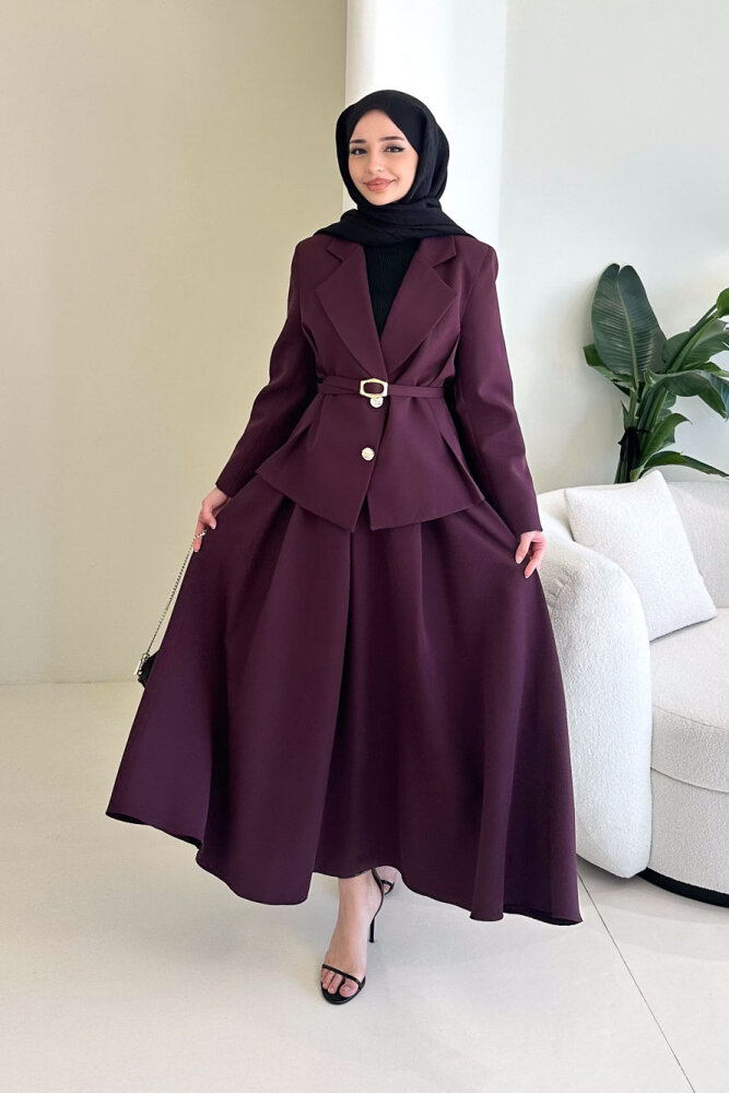 Viviana Ceket Etek Takım - Bordo - 1