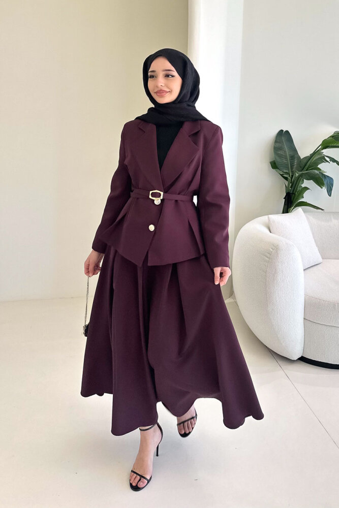 Viviana Ceket Etek Takım - Bordo - 5