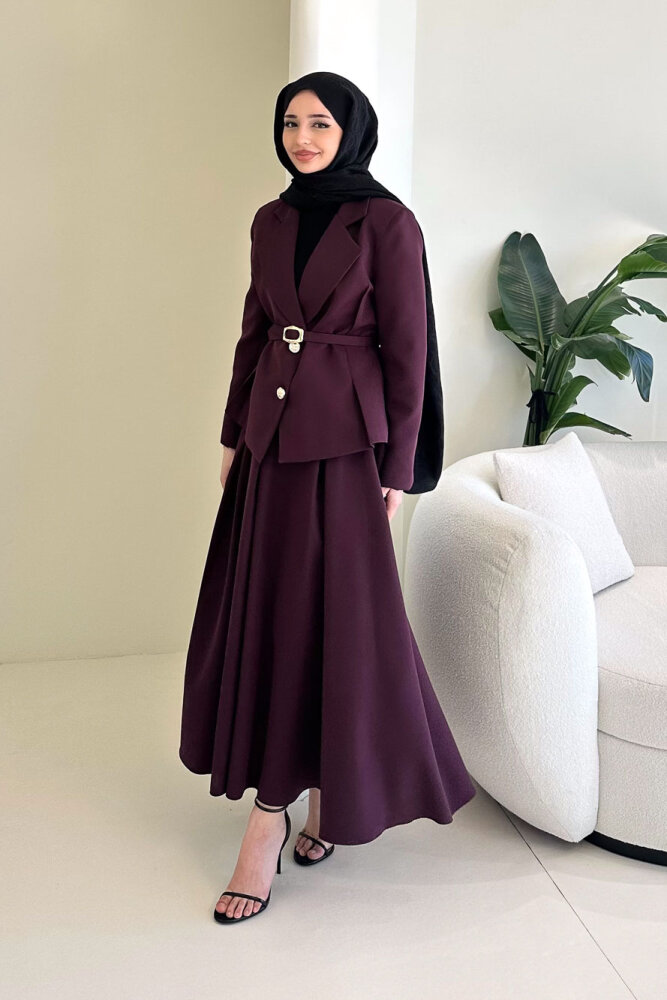 Viviana Ceket Etek Takım - Bordo - 7