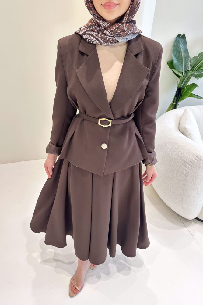 Viviana Ceket Etek Takım - Kahverengi - 9