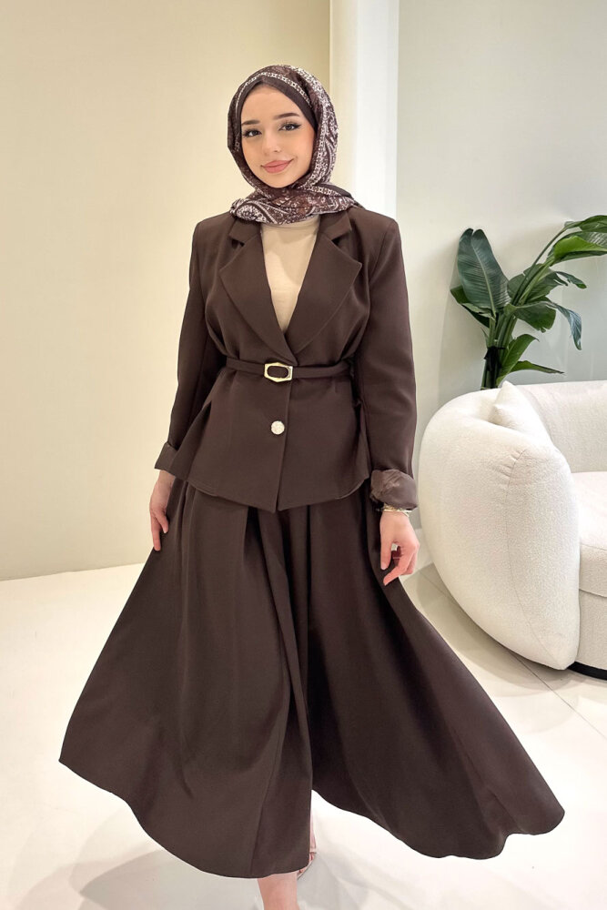 Viviana Ceket Etek Takım - Kahverengi - LİNE (1)