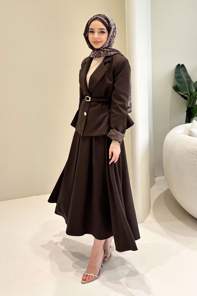 Viviana Ceket Etek Takım - Kahverengi - 1