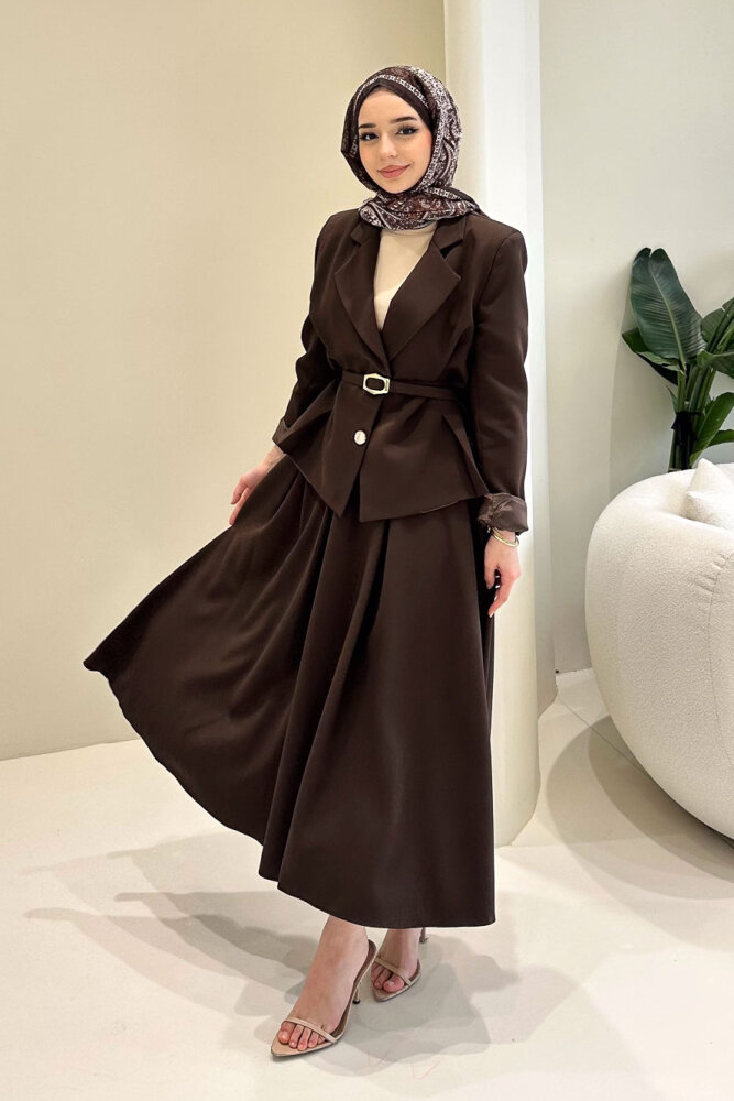 Viviana Ceket Etek Takım - Kahverengi - 8