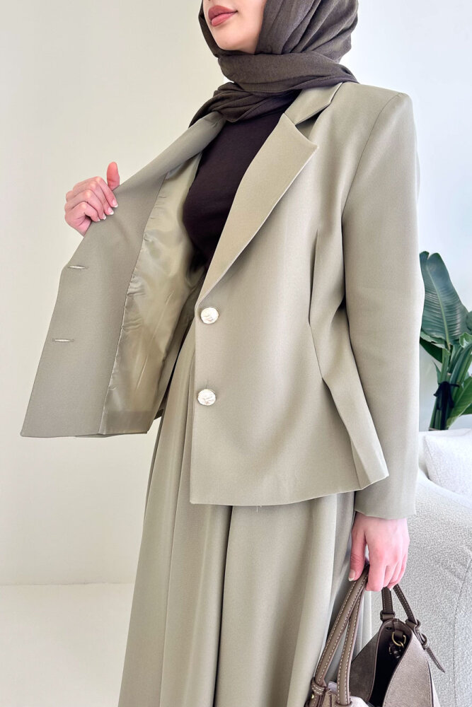 Viviana Ceket Etek Takım - Küf Yeşili - 4