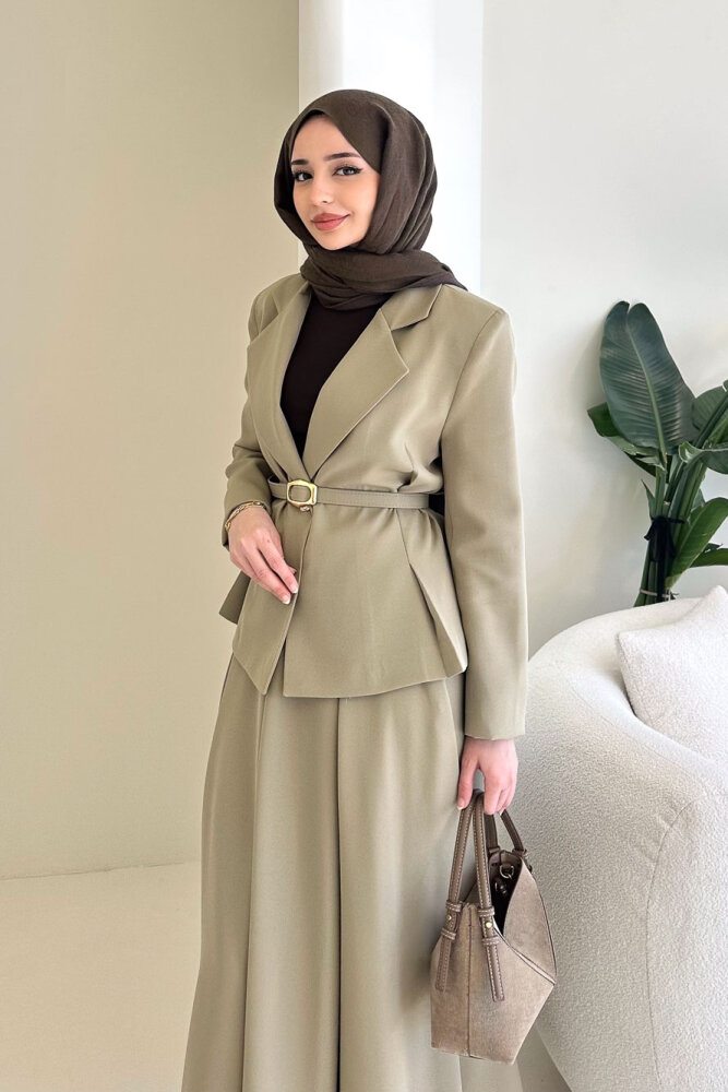 Viviana Ceket Etek Takım - Küf Yeşili - 3