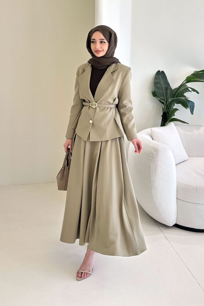 Viviana Ceket Etek Takım - Küf Yeşili - 6