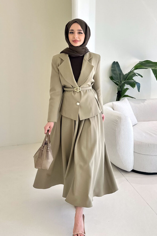 Viviana Ceket Etek Takım - Küf Yeşili - 2