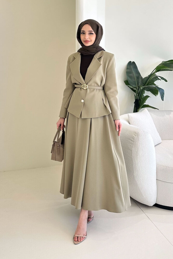 Viviana Ceket Etek Takım - Küf Yeşili - 9