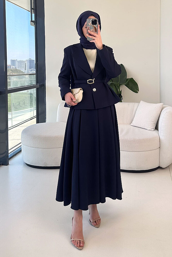 Viviana Ceket Etek Takım - Lacivert - 2
