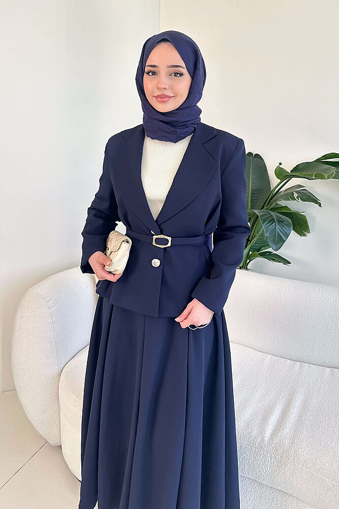 Viviana Ceket Etek Takım - Lacivert - 4