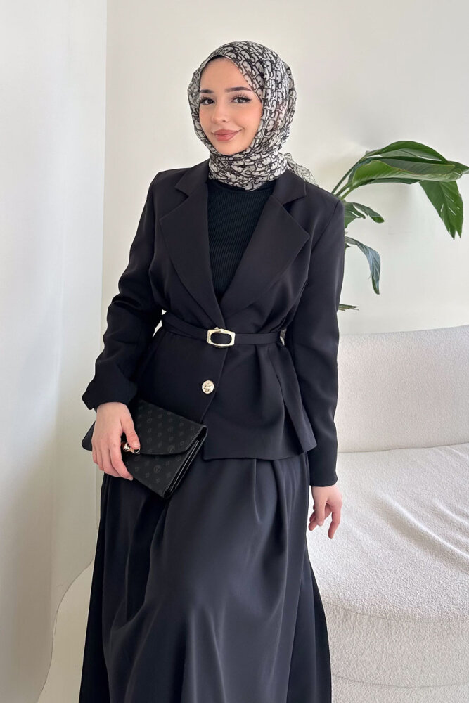 Viviana Ceket Etek Takım - Siyah - 7