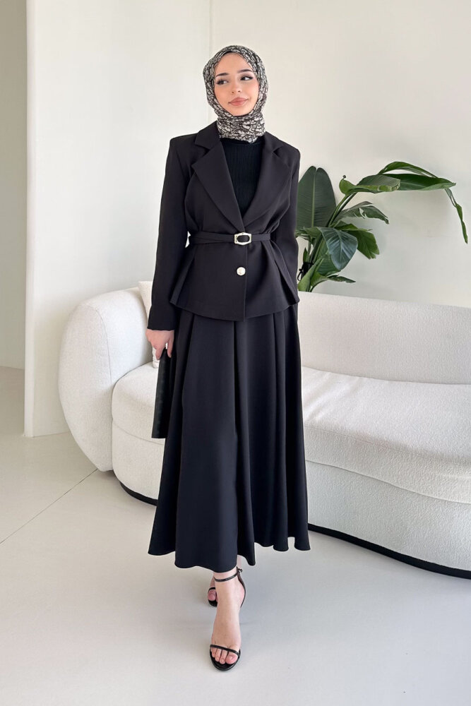 Viviana Ceket Etek Takım - Siyah - 8