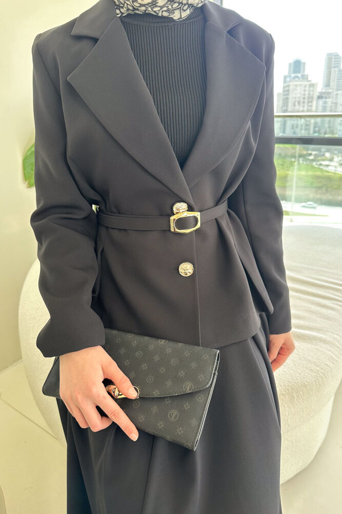 Viviana Ceket Etek Takım - Siyah - 3