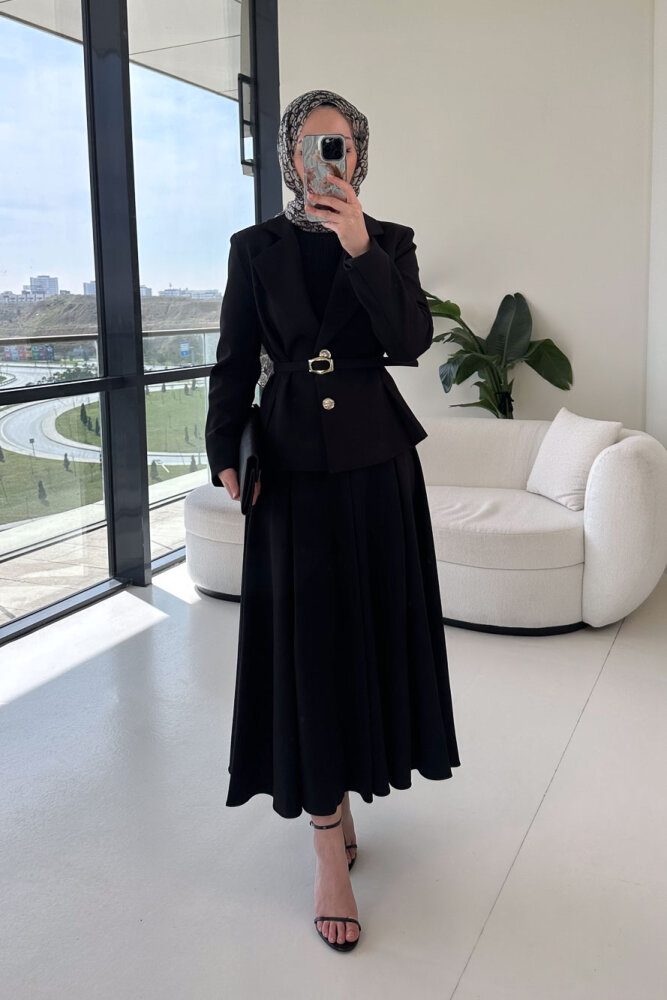 Viviana Ceket Etek Takım - Siyah - 10