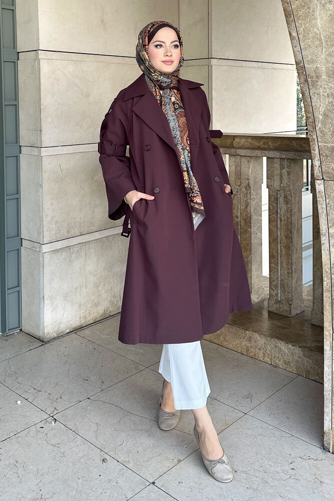Viyana Astarlı Trençkot - Çikolata - LİNE (1)