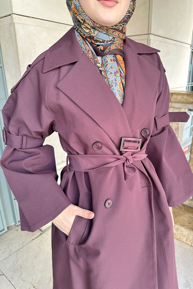 Viyana Astarlı Trençkot - Çikolata - LİNE (4)