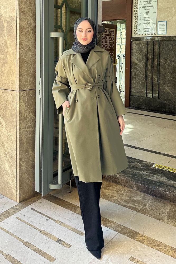 Viyana Astarlı Trençkot - Haki - 7
