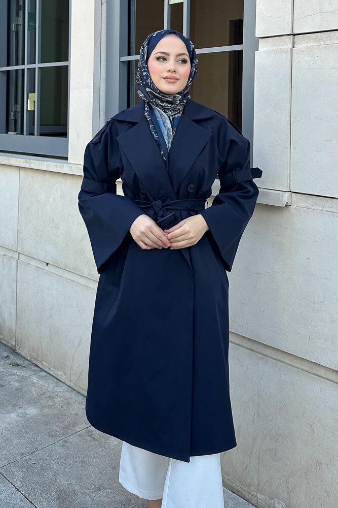 Viyana Astarlı Trençkot - Lacivert - 7