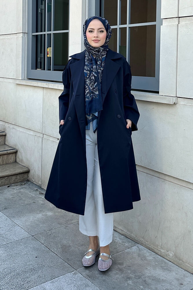 Viyana Astarlı Trençkot - Lacivert - LİNE (3)