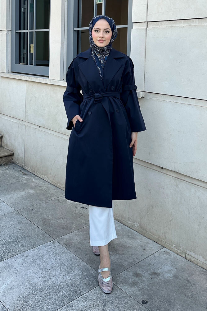 Viyana Astarlı Trençkot - Lacivert - 6