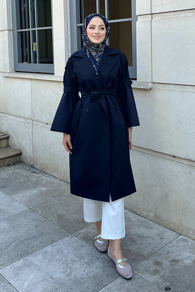 Viyana Astarlı Trençkot - Lacivert - 8
