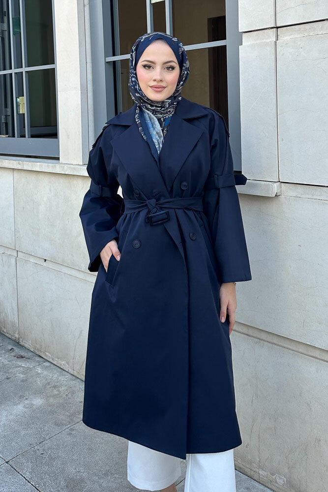 Viyana Astarlı Trençkot - Lacivert - LİNE (1)