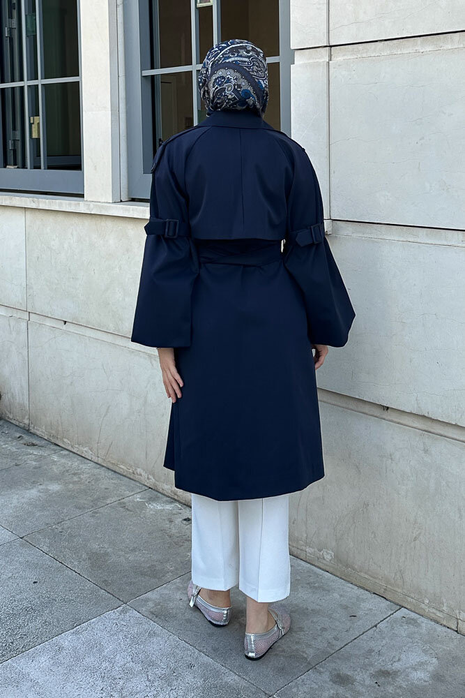 Viyana Astarlı Trençkot - Lacivert - LİNE (4)