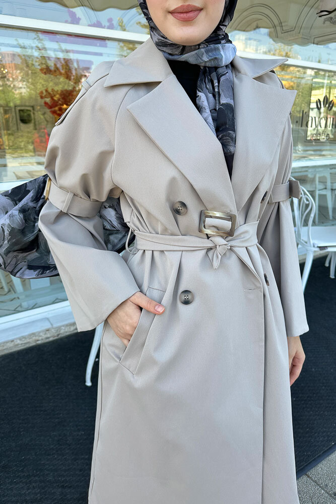 Viyana Astarlı Trençkot - Taş Rengi - LİNE (3)