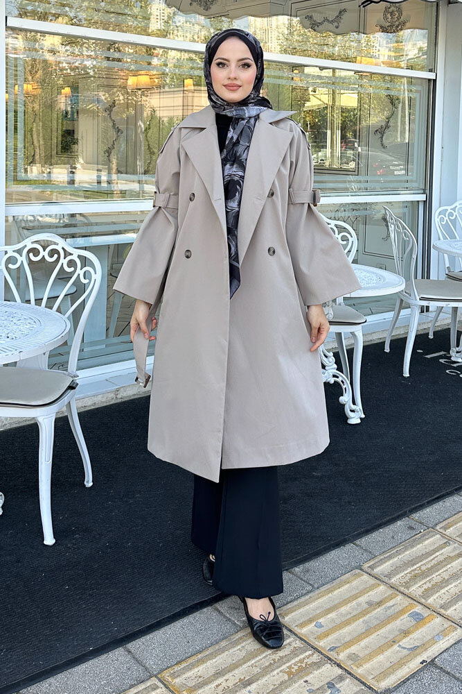 Viyana Astarlı Trençkot - Taş Rengi - LİNE (2)