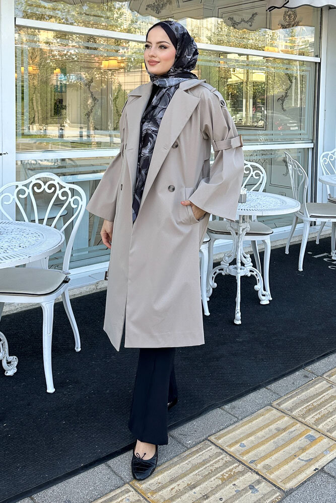 Viyana Astarlı Trençkot - Taş Rengi - LİNE (5)