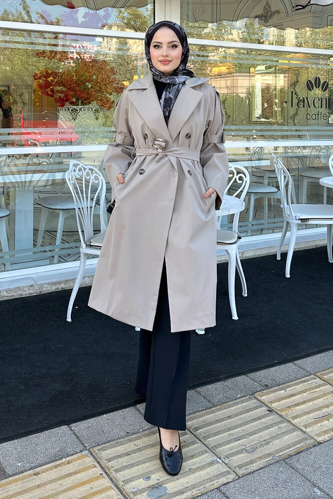 Viyana Astarlı Trençkot - Taş Rengi - LİNE (4)