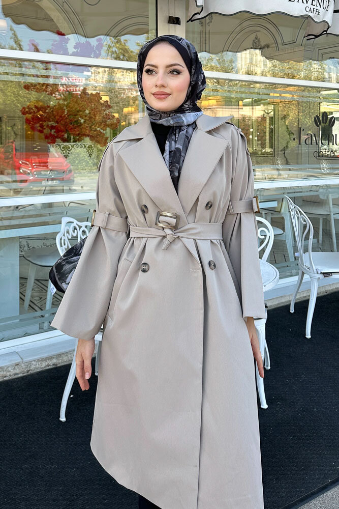 Viyana Astarlı Trençkot - Taş Rengi - LİNE (1)