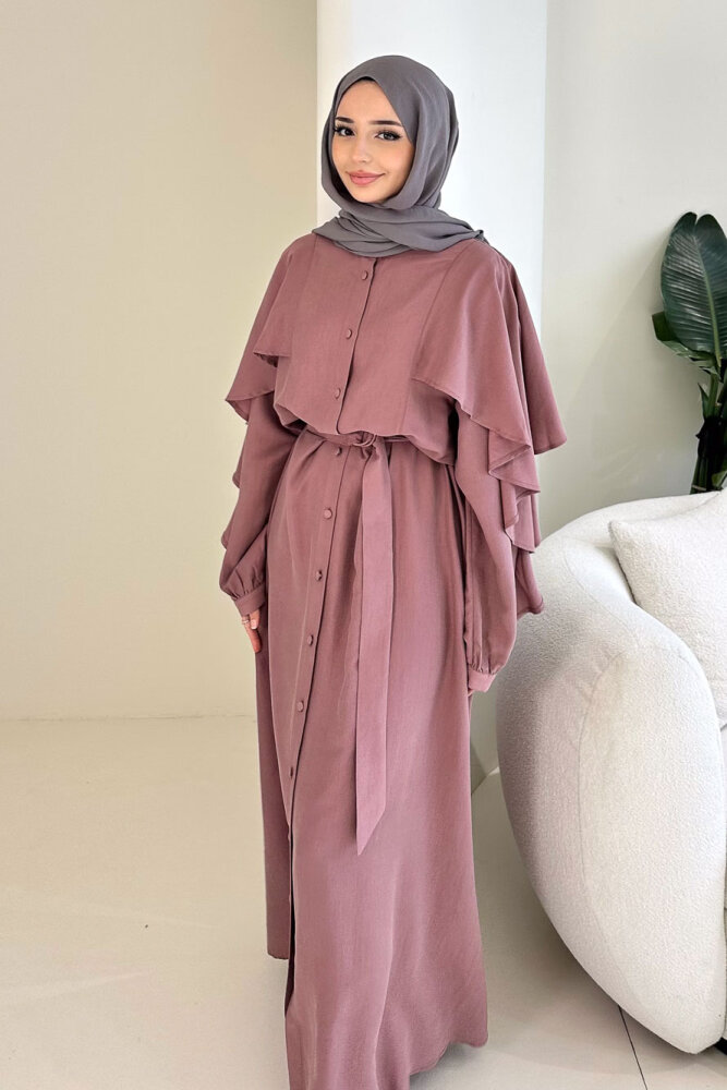 Volan Kol Detaylı Gömlek Elbise - Gül kurusu - İKOL (1)