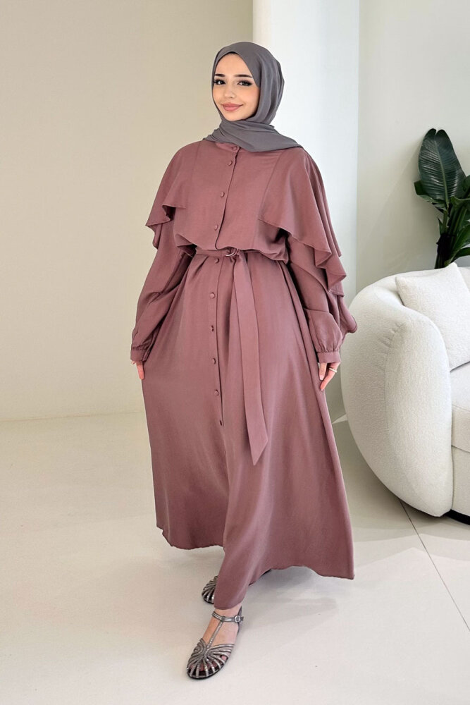 Volan Kol Detaylı Gömlek Elbise - Gül kurusu - İKOL (0)