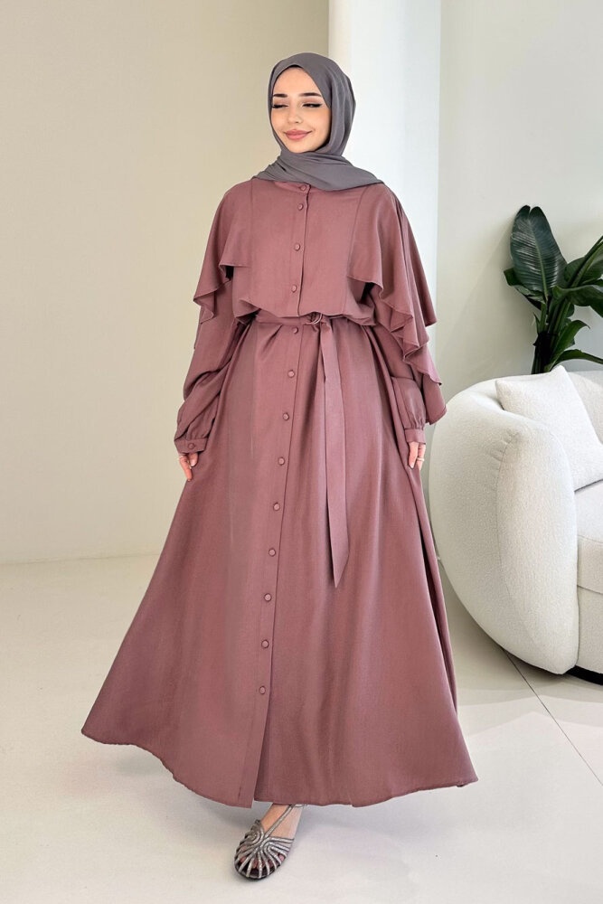Volan Kol Detaylı Gömlek Elbise - Gül kurusu - 4