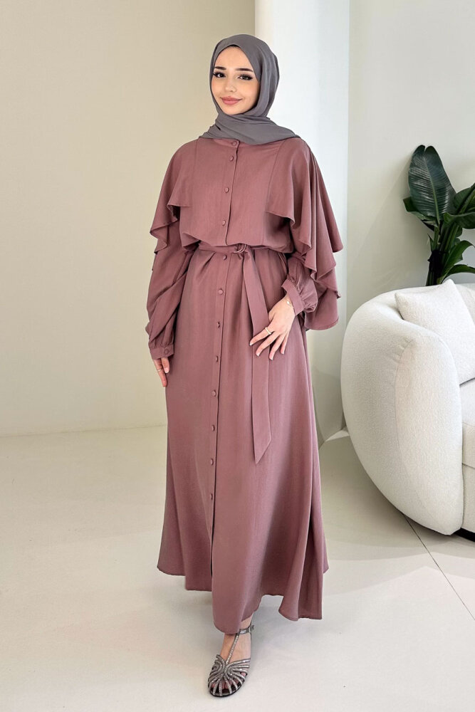 Volan Kol Detaylı Gömlek Elbise - Gül kurusu - 8