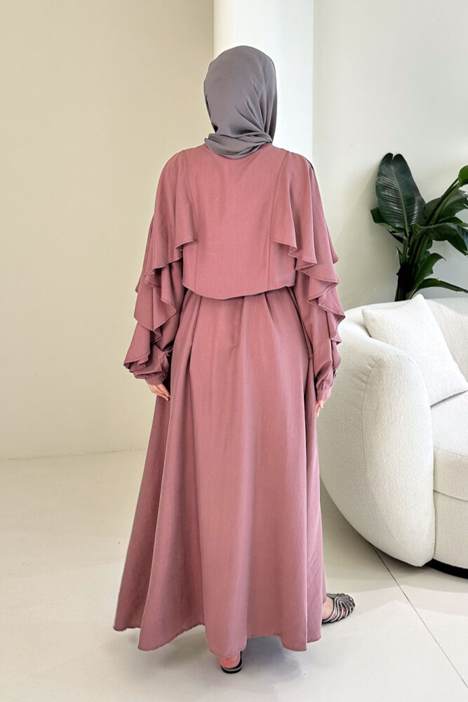 Volan Kol Detaylı Gömlek Elbise - Gül kurusu - 7